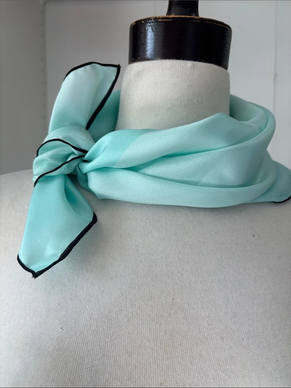 Light Aqua Neck Scarf with Black Trim silk scarf